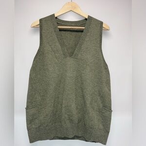 Unisex Unbranded Olive Green Sleeveless Knit Vest V-Neck Pockets Size L